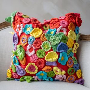 Floral Crochet Organic Cotton Throw Pillow