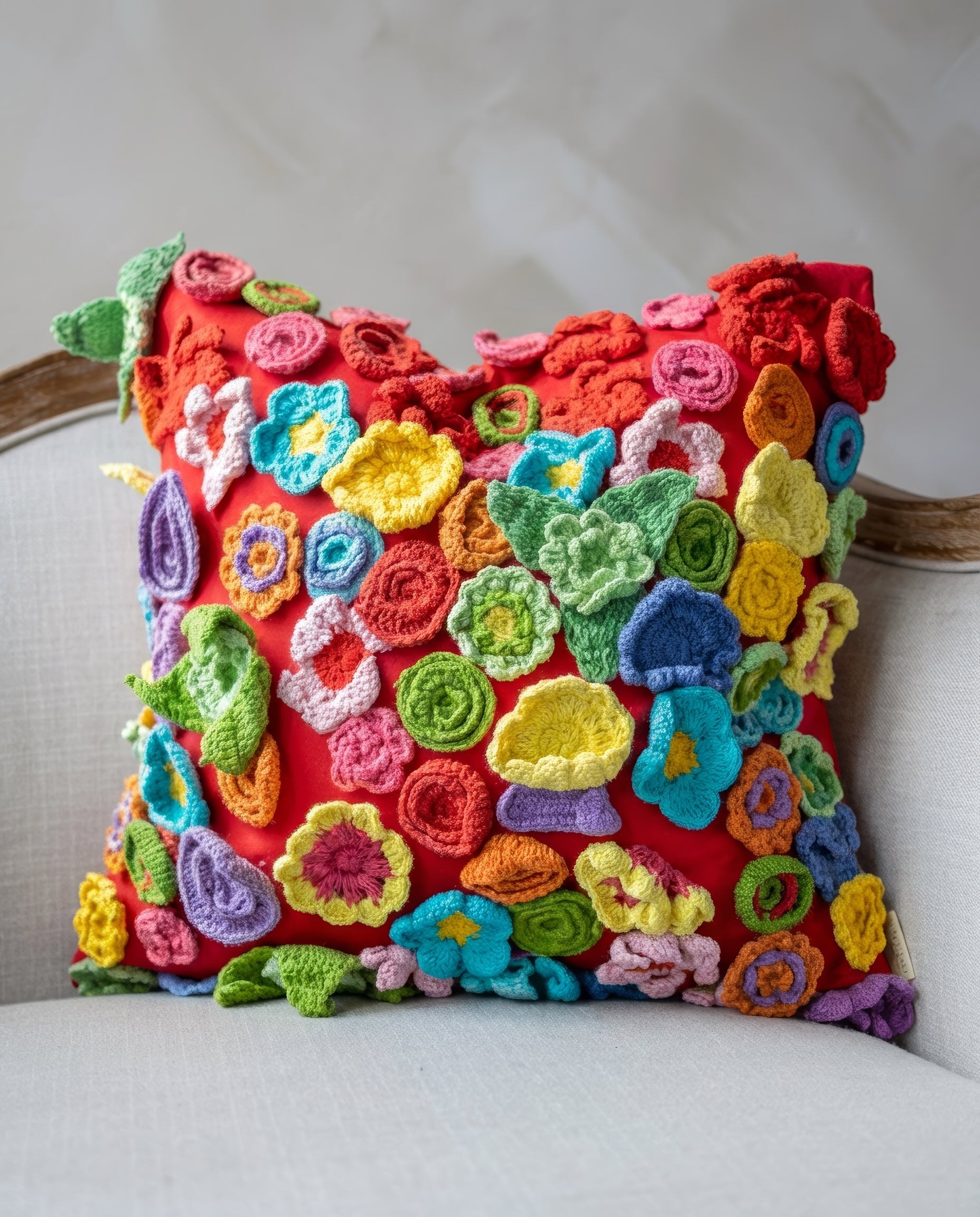Floral Crochet Organic Cotton Throw Pillow