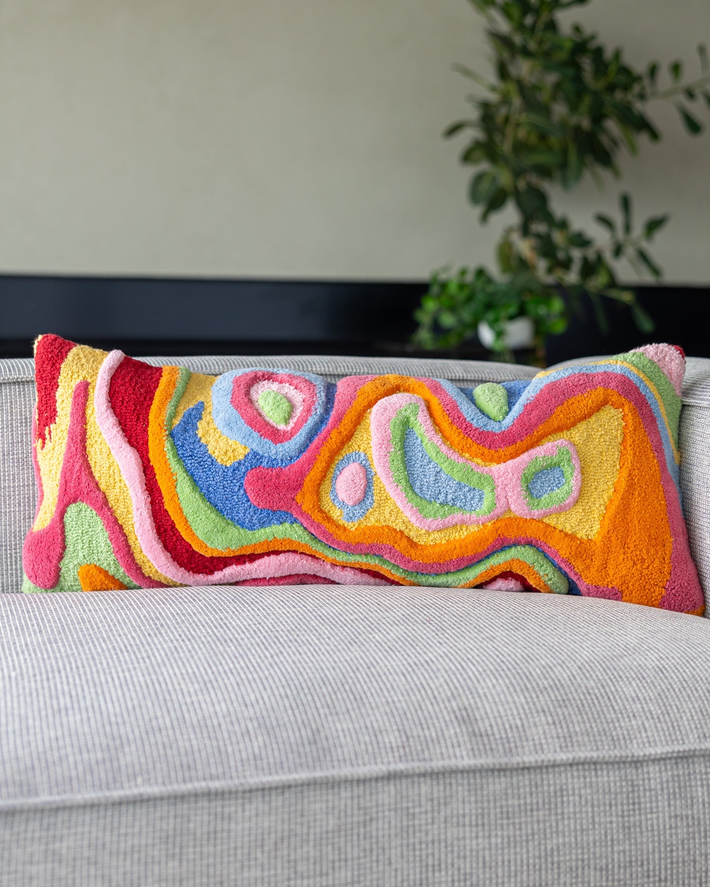Yellow Abstract Organic Cotton Lumbar Pillow