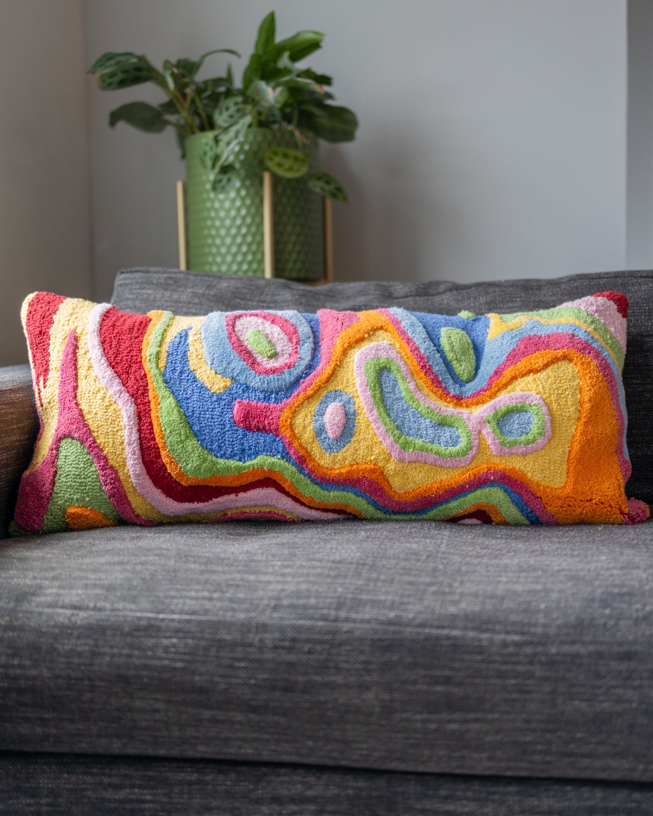 Yellow Abstract Organic Cotton Lumbar Pillow