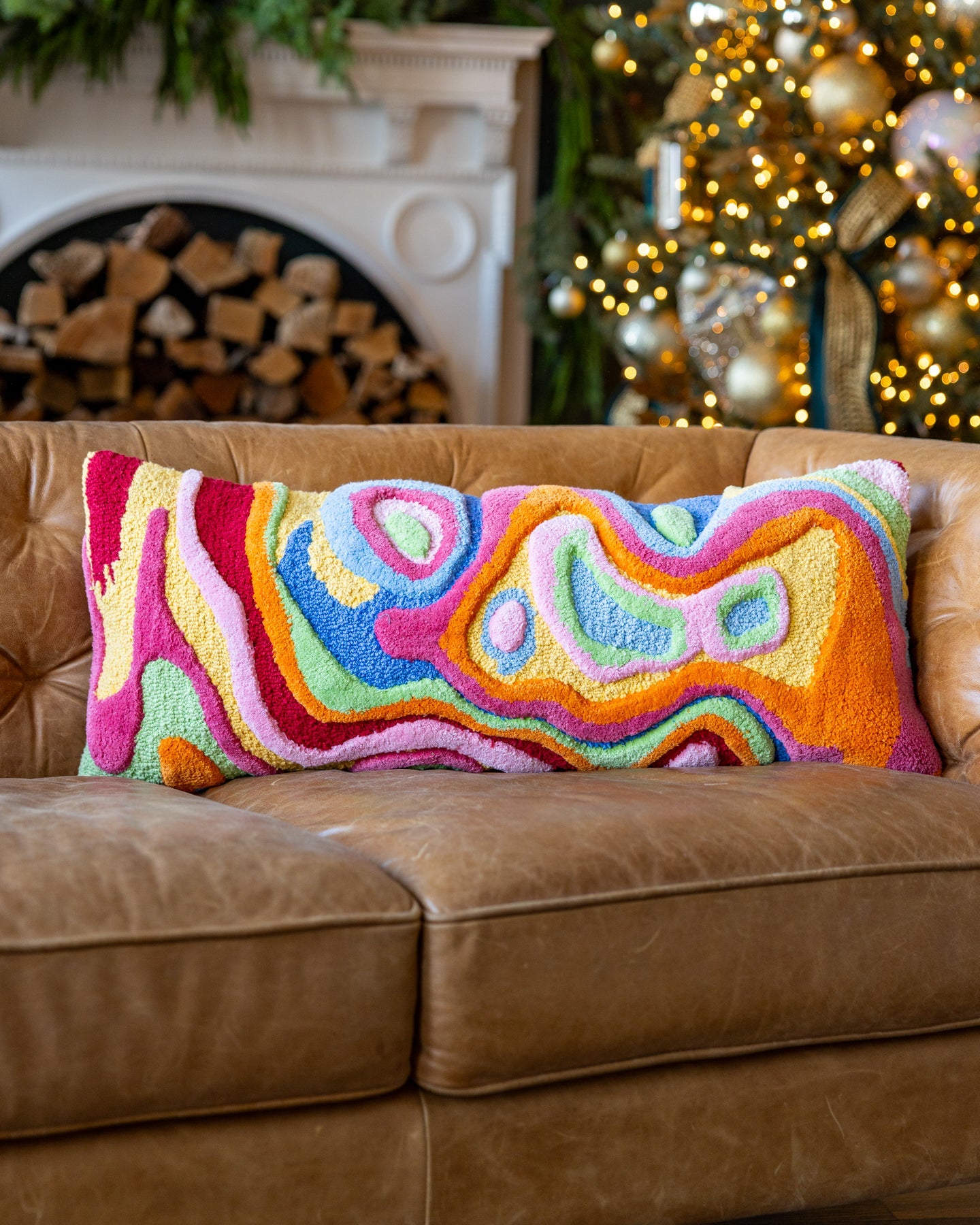 Yellow Abstract Organic Cotton Lumbar Pillow