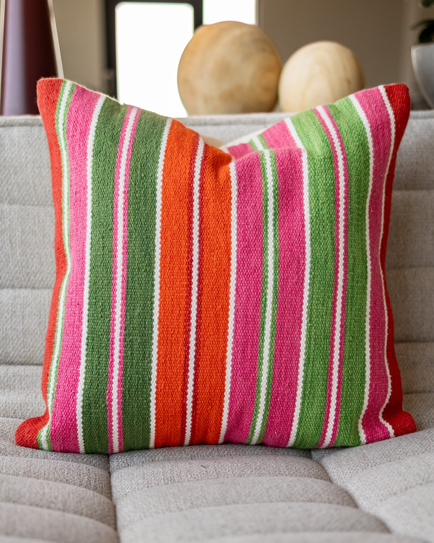 Striped Handwoven Organic Cotton Throw Pillow