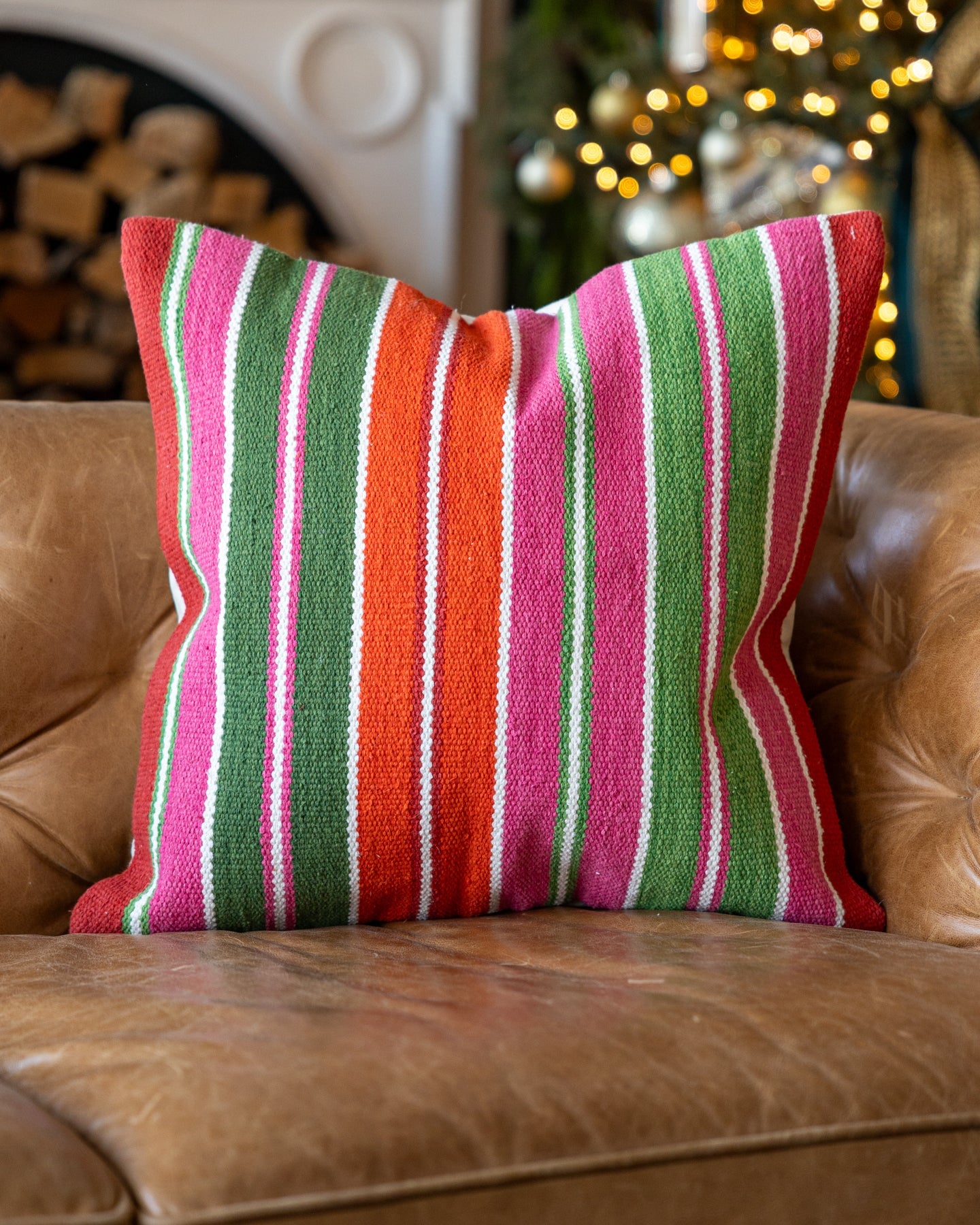 Striped Handwoven Organic Cotton Throw Pillow