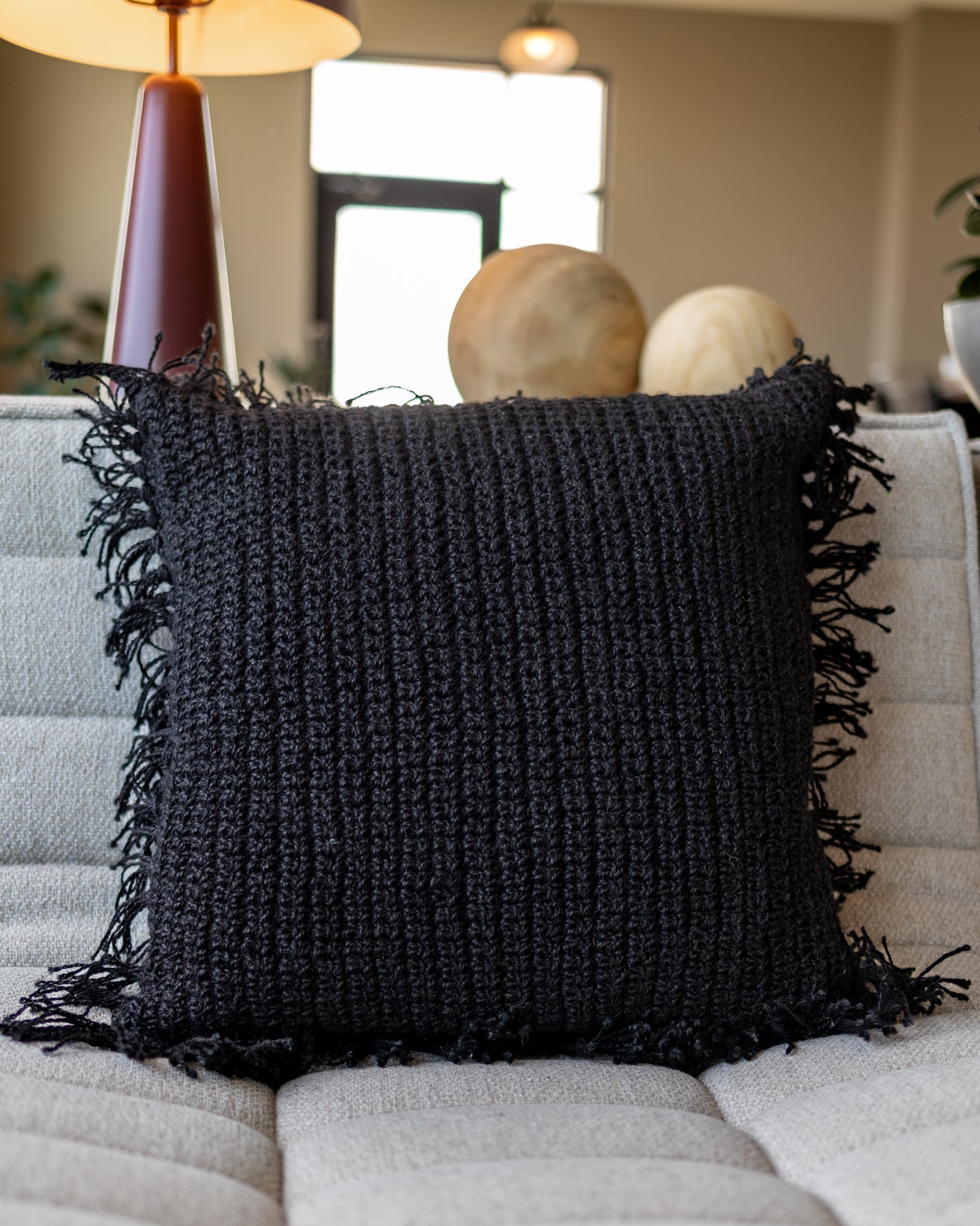 Natural Fringed Organic Cotton Throw Pillow
