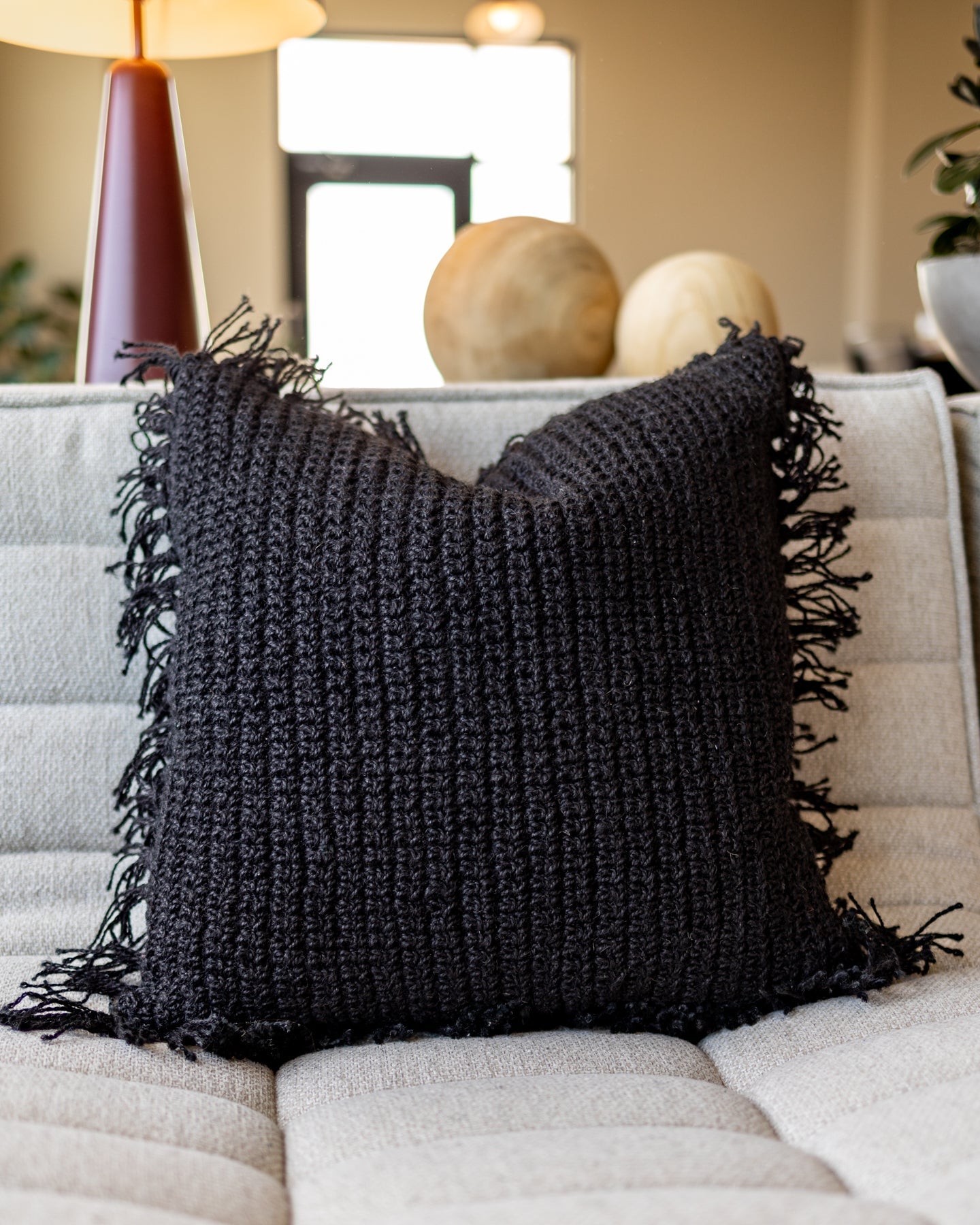 Natural Fringed Organic Cotton Throw Pillow
