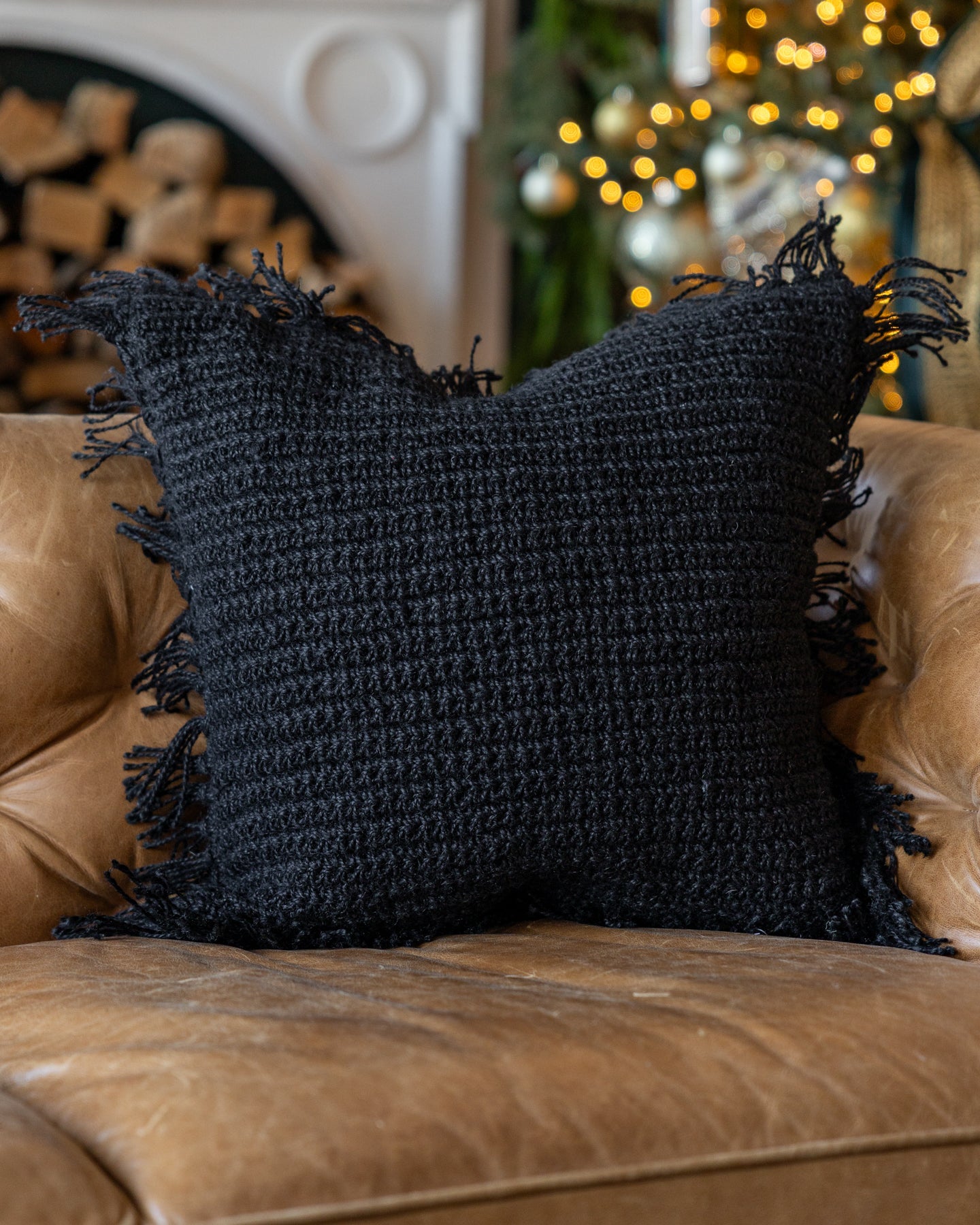 Natural Fringed Organic Cotton Throw Pillow