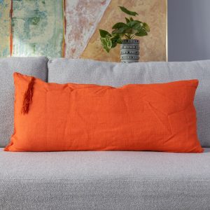 Natural House Woven Sculpted Organic Linen Lumbar Pillow
