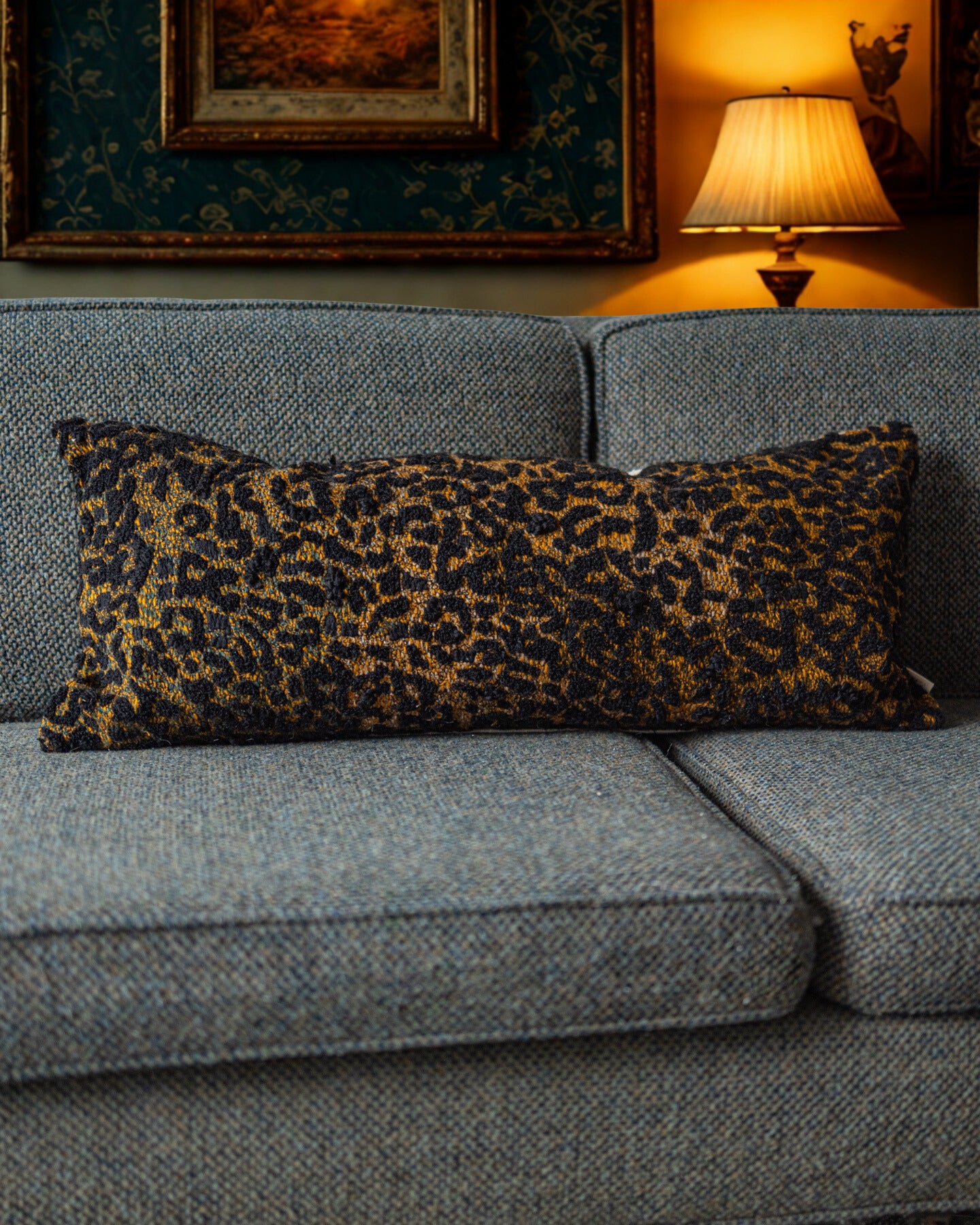 Brown Cheetah Embroidered Organic Cotton Lumbar Pillow