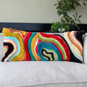 Yellow Abstract Embroidered Organic Cotton Lumbar Pillow