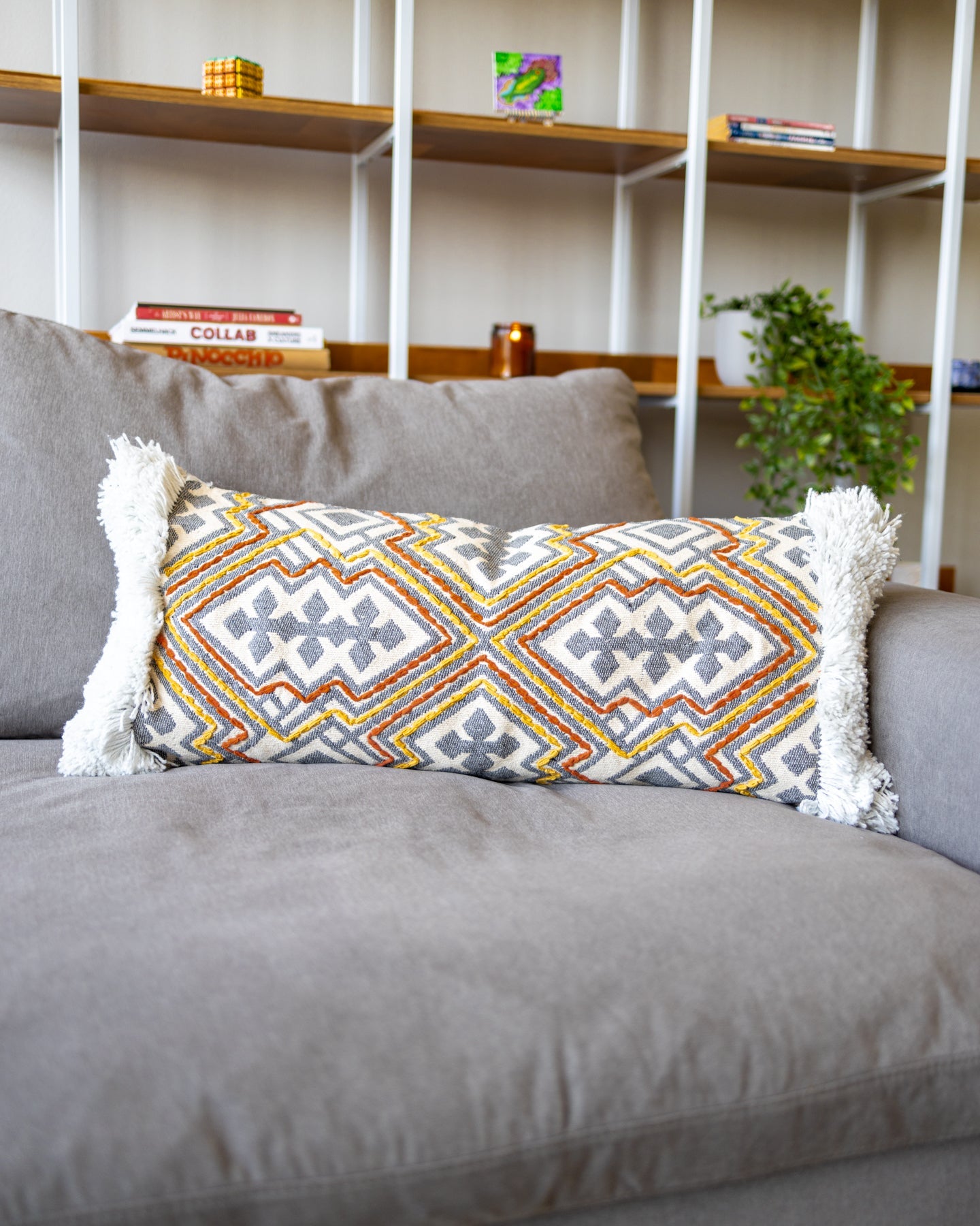 White Geometric Tufted Organic Cotton Lumbar Pillow