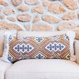 White Geometric Tufted Organic Cotton Lumbar Pillow
