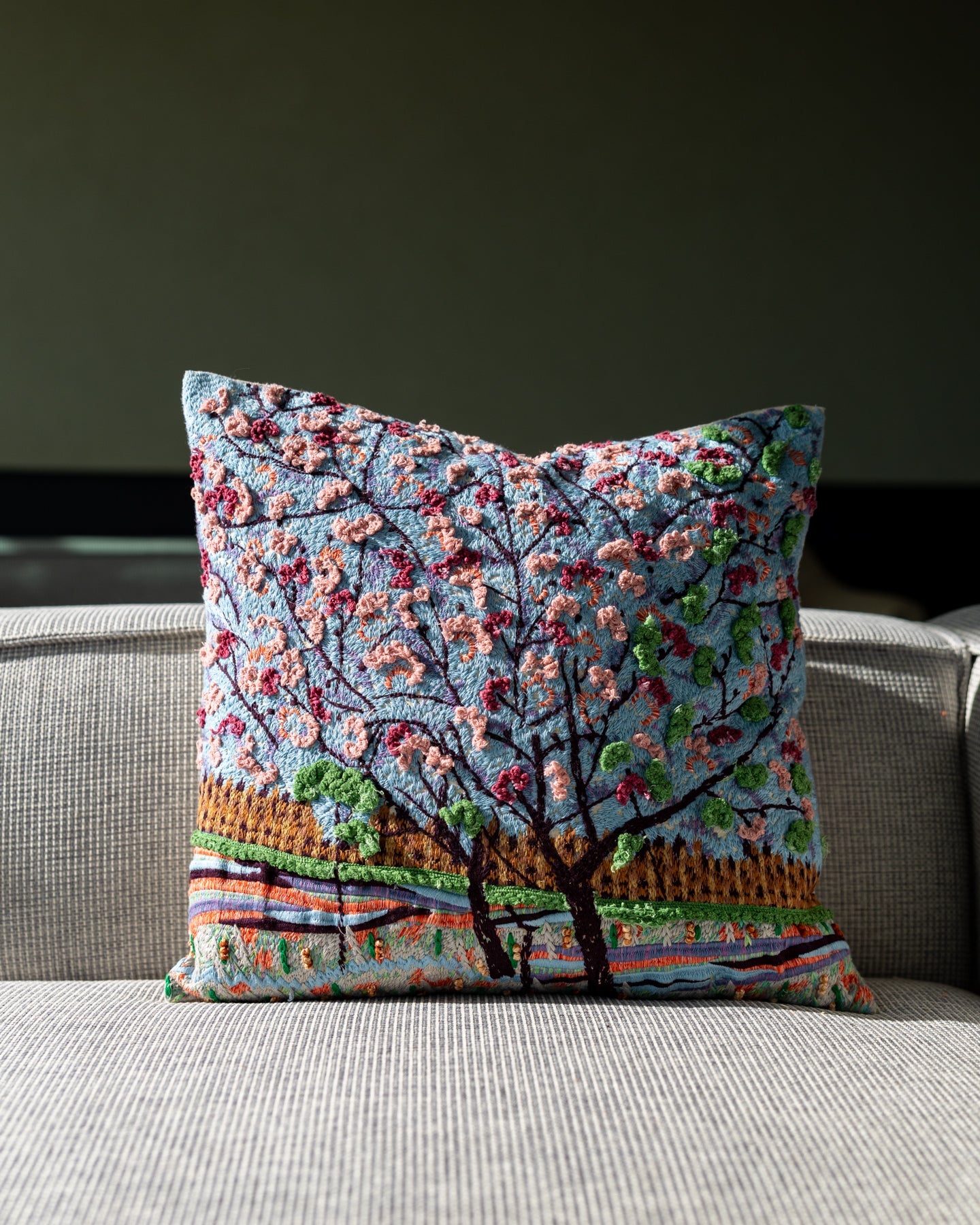 Pink Floral Organic Cotton Throw Pillow