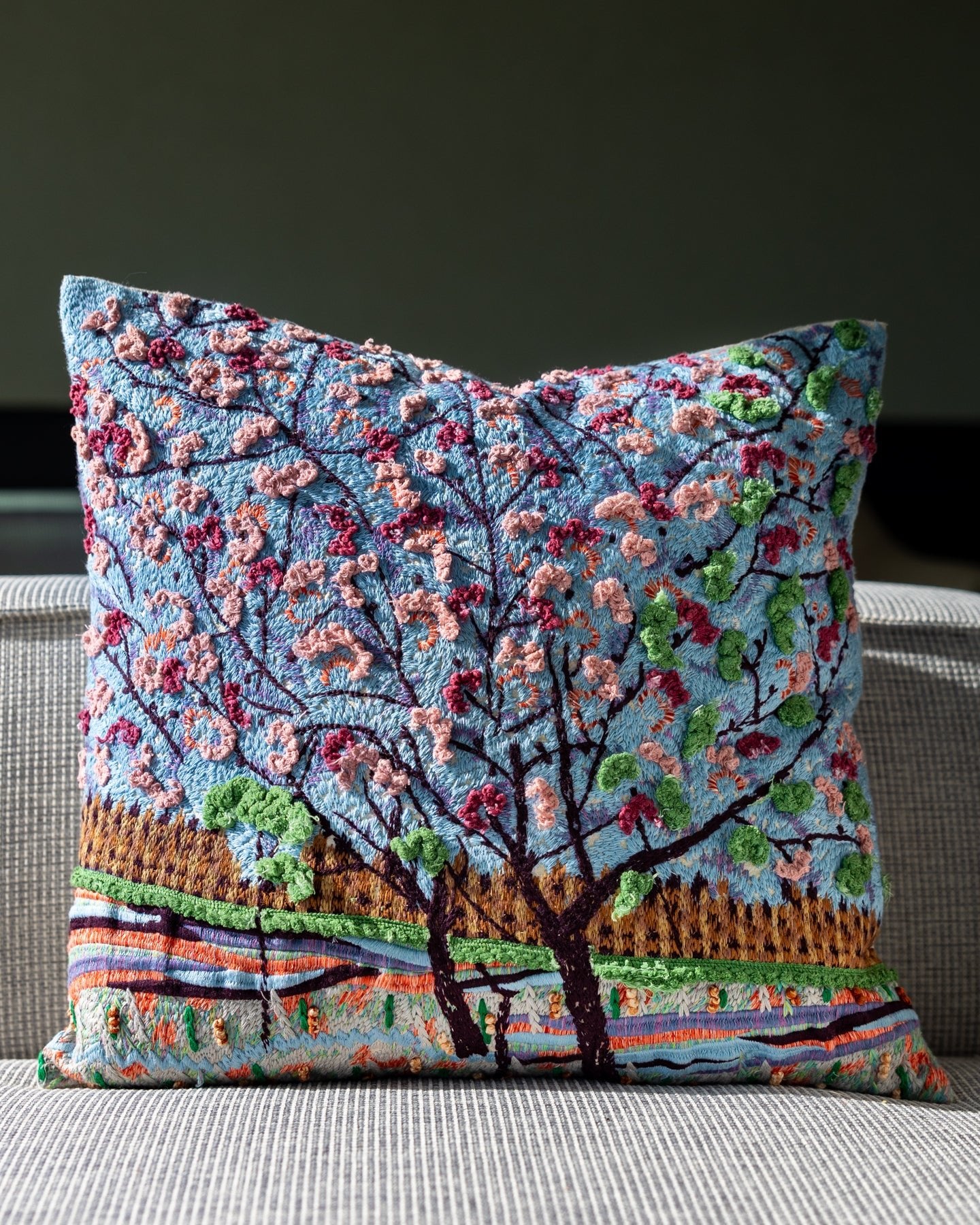Pink Floral Organic Cotton Throw Pillow