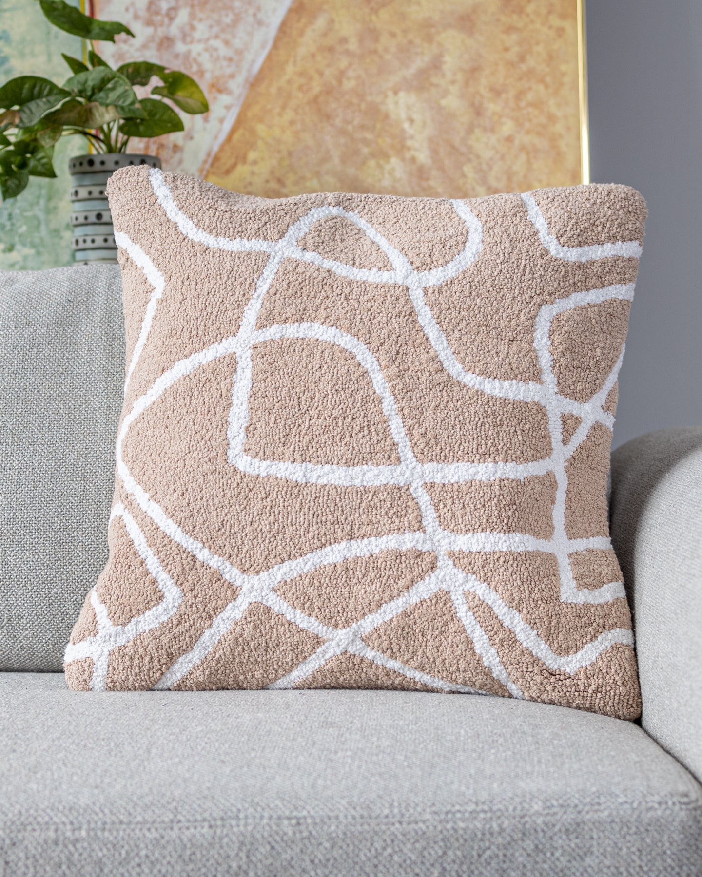 White Abstract Organic Cotton Throw Pillow