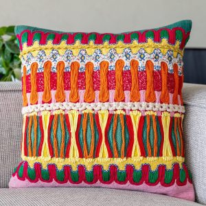 Yellow Embroidered Organic Cotton Throw Pillow
