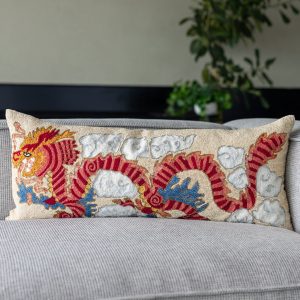 Orange Dragon Embroidered Organic Cotton Lumbar Pillow