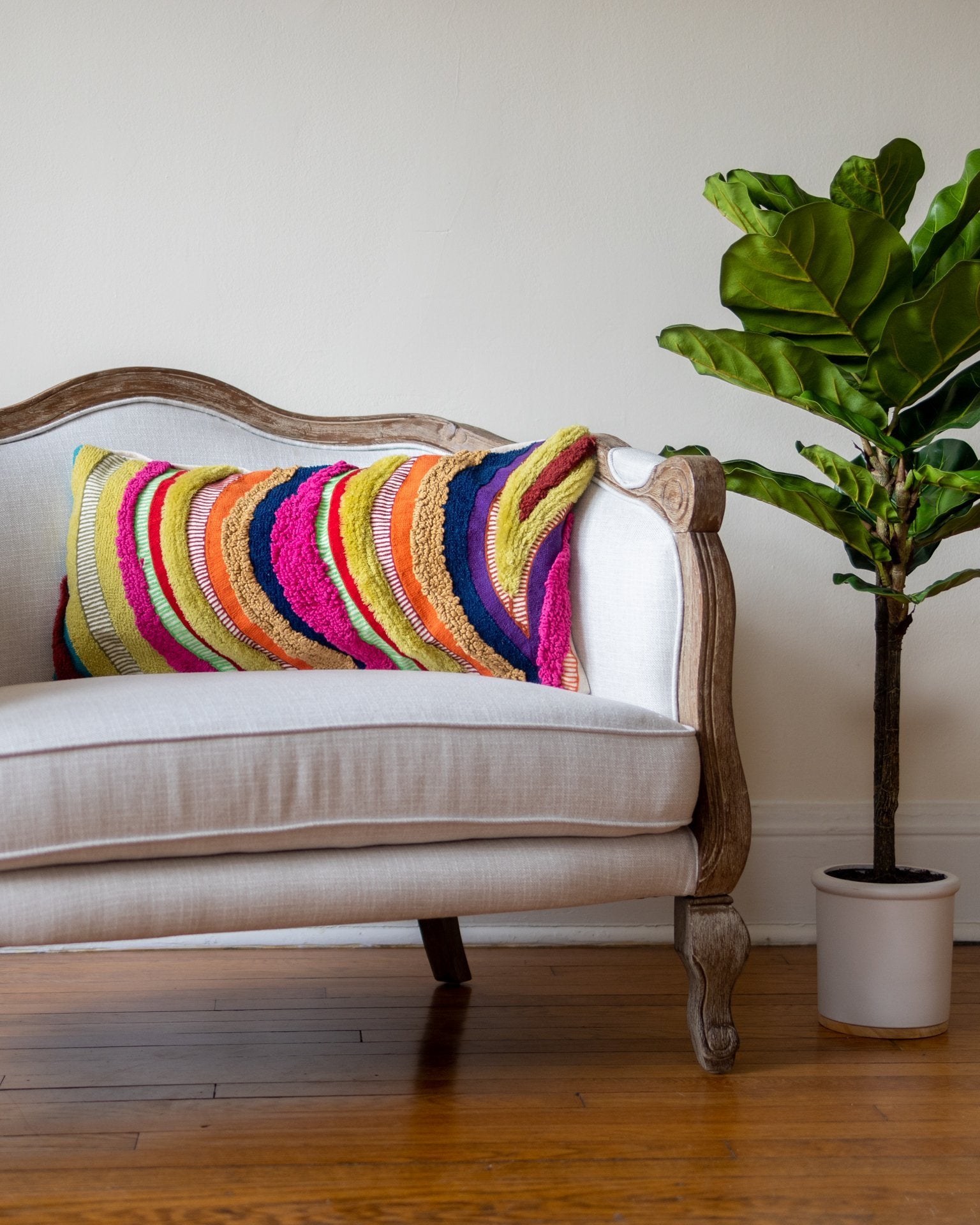 White Abstract Handwoven Organic Cotton Lumbar Pillow
