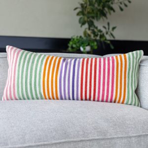 White Striped Organic Cotton Lumbar Pillow