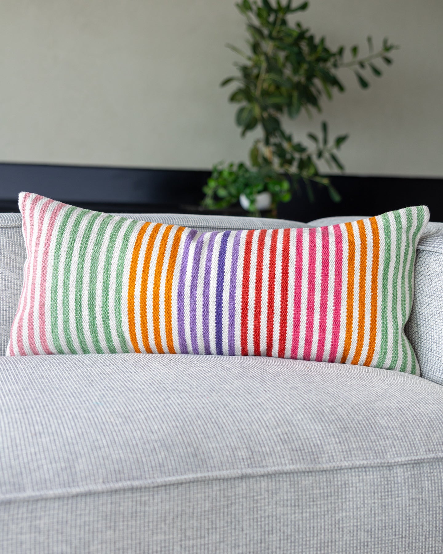 White Striped Organic Cotton Lumbar Pillow