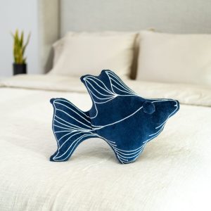 Fish Embroidered Organic Cotton Throw Pillow