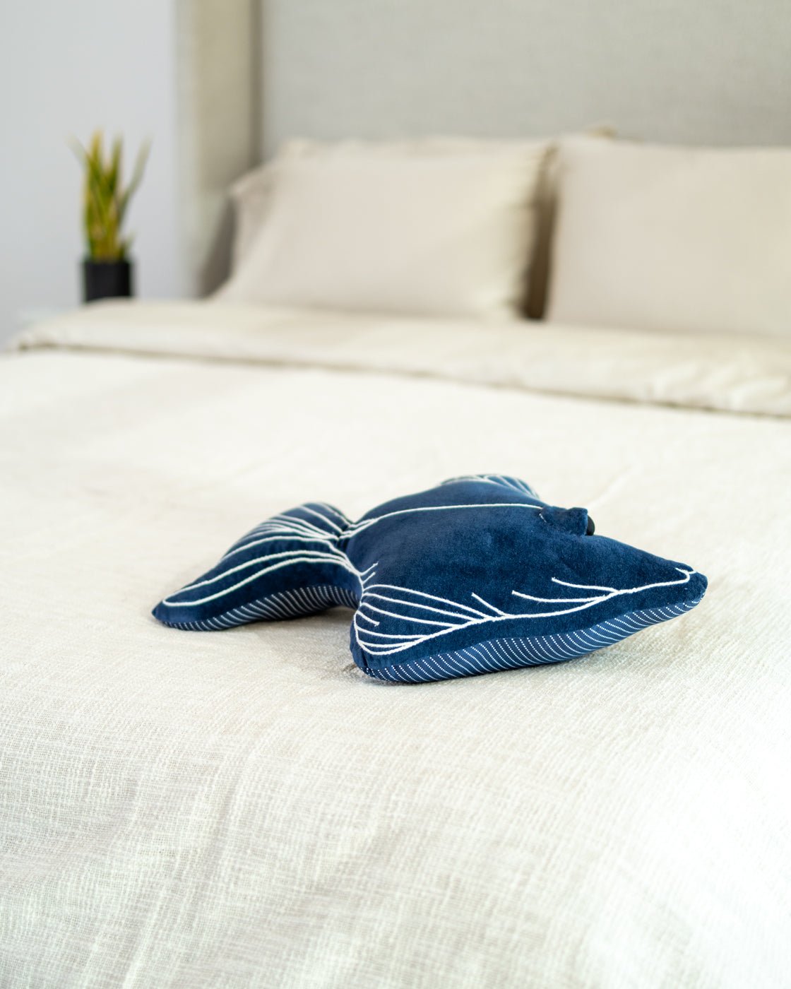 Fish Embroidered Organic Cotton Throw Pillow