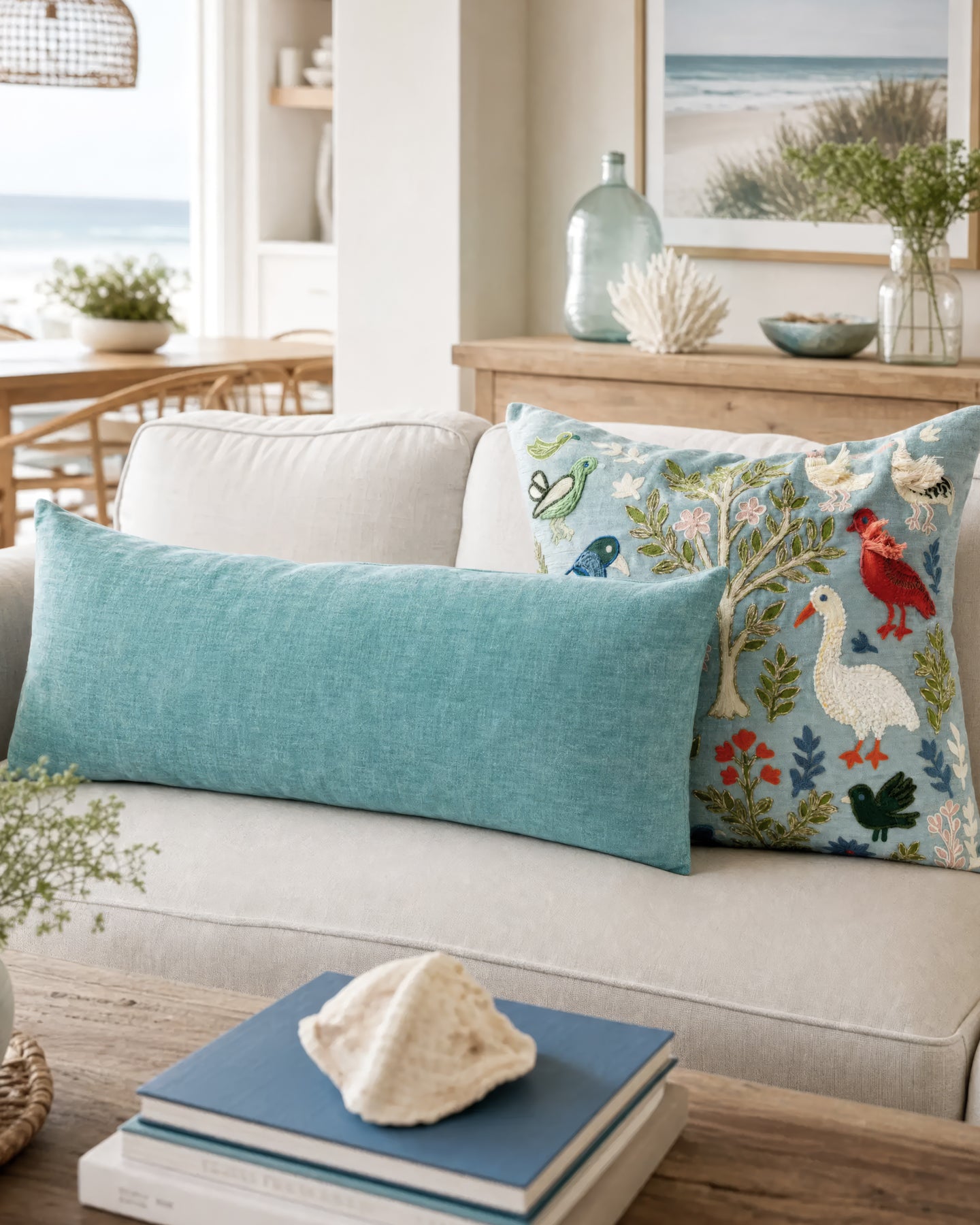 Dimensional Blue Velvet Lumbar Pillow