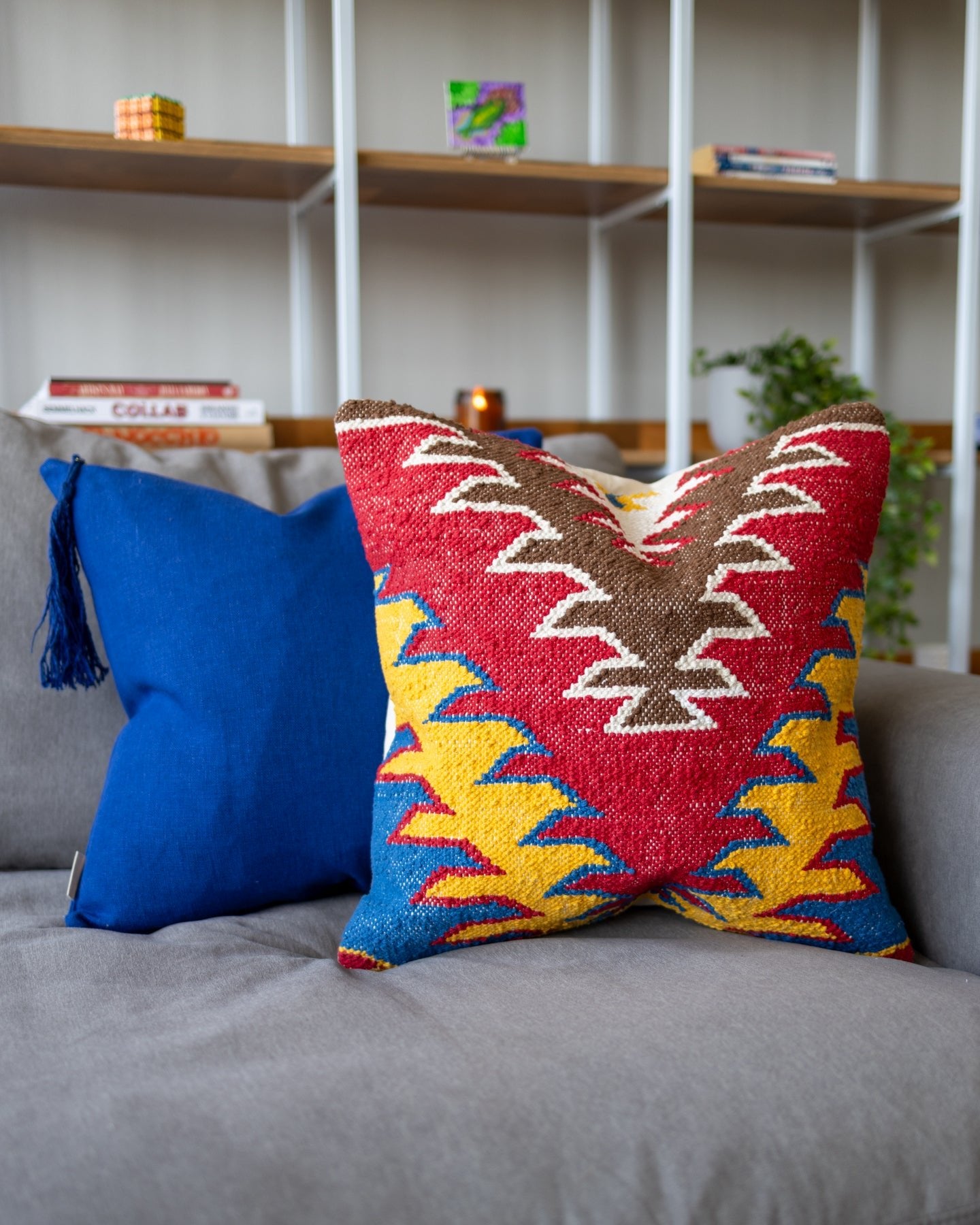 Cobalt Kilim Tapestry Organic Cotton Throw Pillow