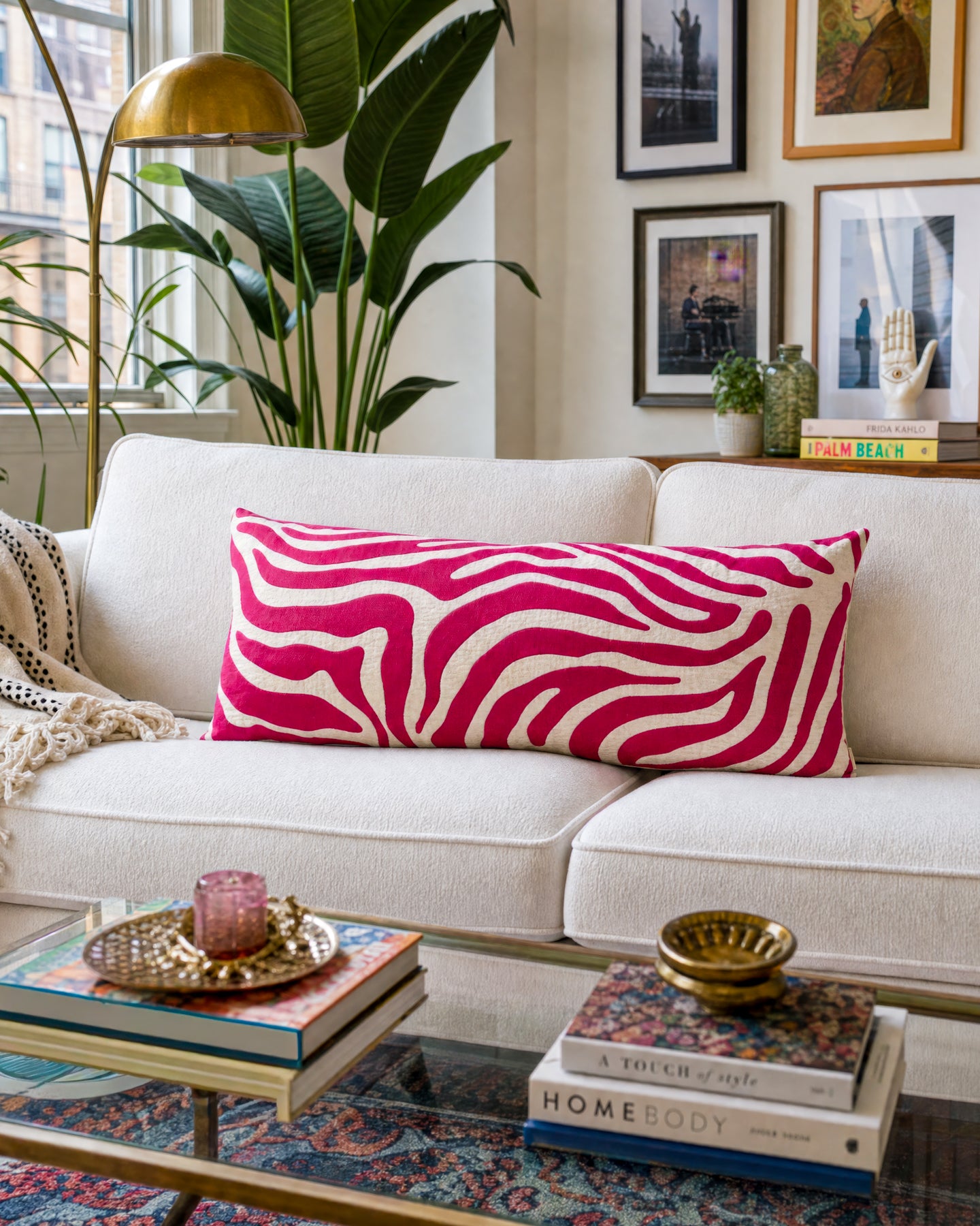 Cream Zebra Quilted Cotton Lumbar Pillow