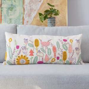 Floral Embroidered Organic Cotton Lumbar Pillow