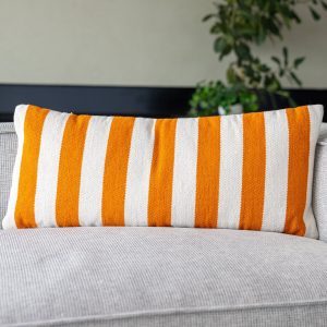 Orange Striped Organic Cotton Lumbar Pillow