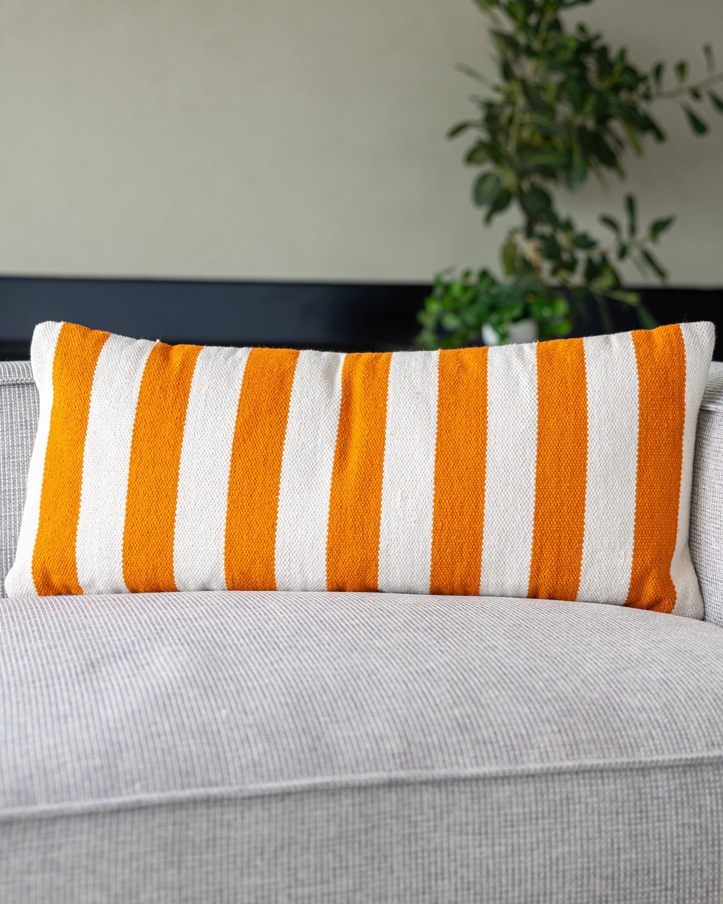 Orange Striped Organic Cotton Lumbar Pillow
