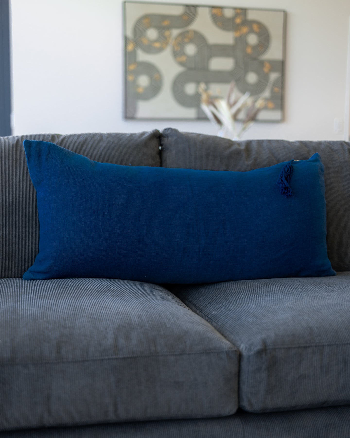 Natural House Woven Organic Linen Lumbar Pillow