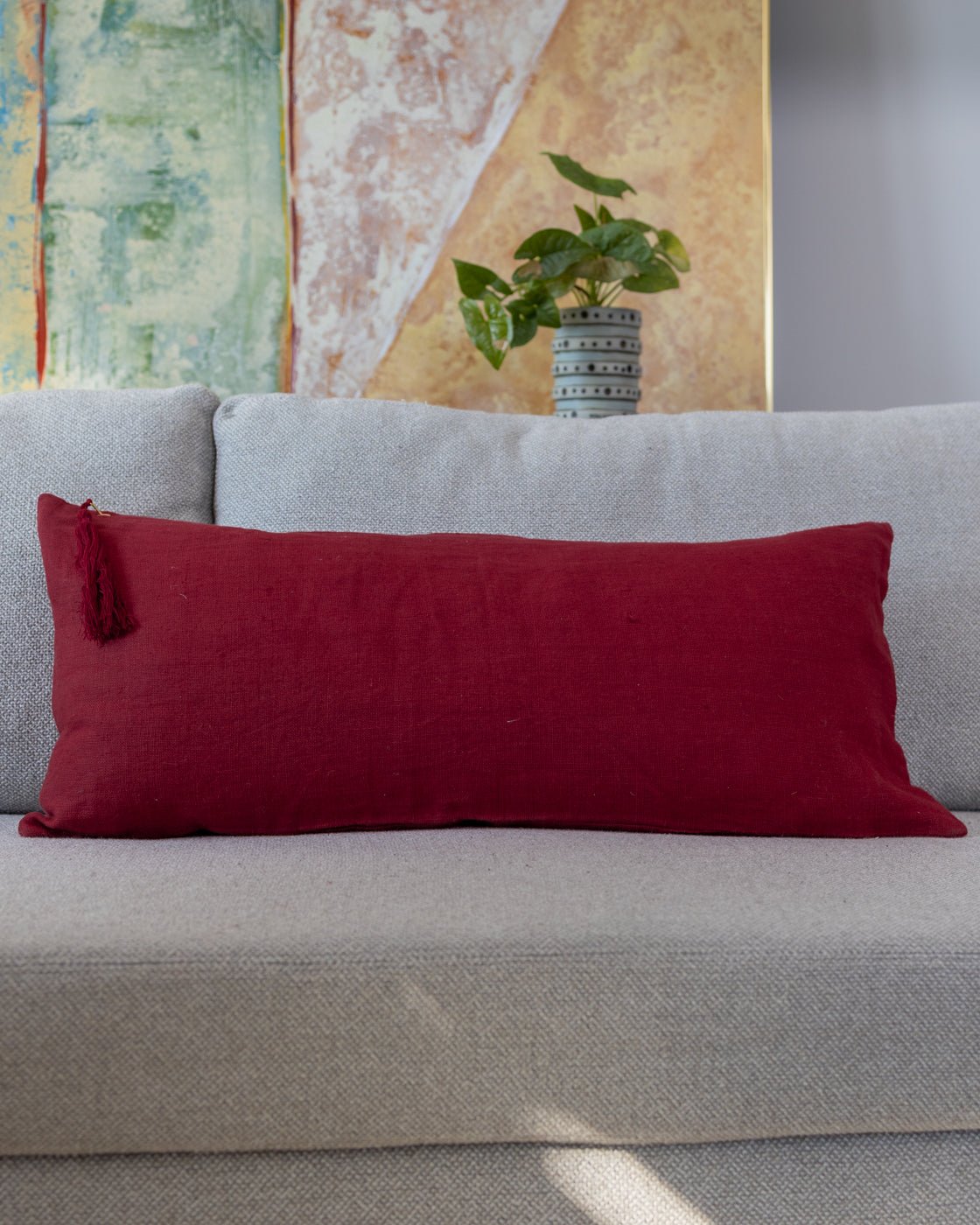 Natural House Woven Organic Linen Lumbar Pillow