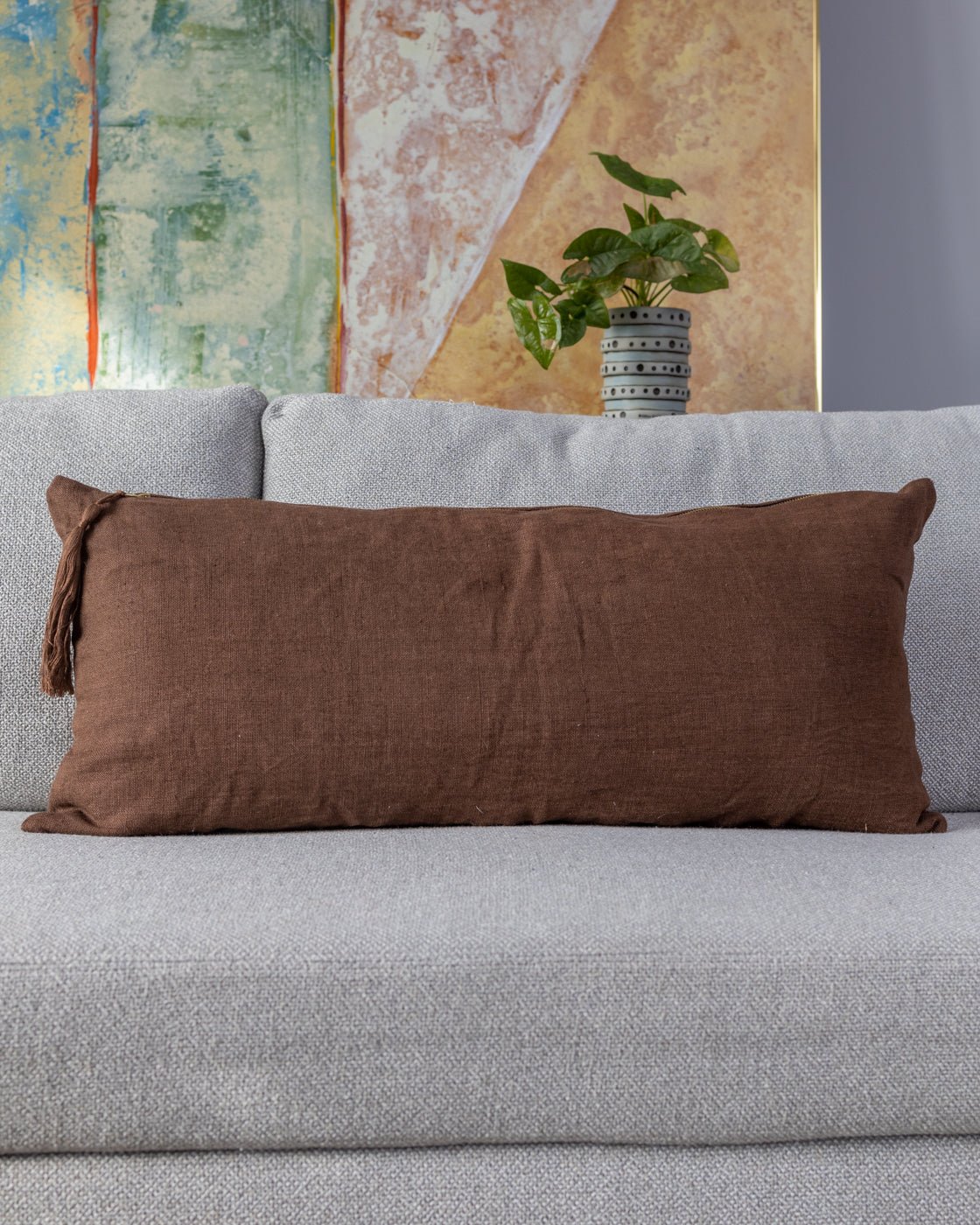 Natural House Woven Organic Linen Lumbar Pillow
