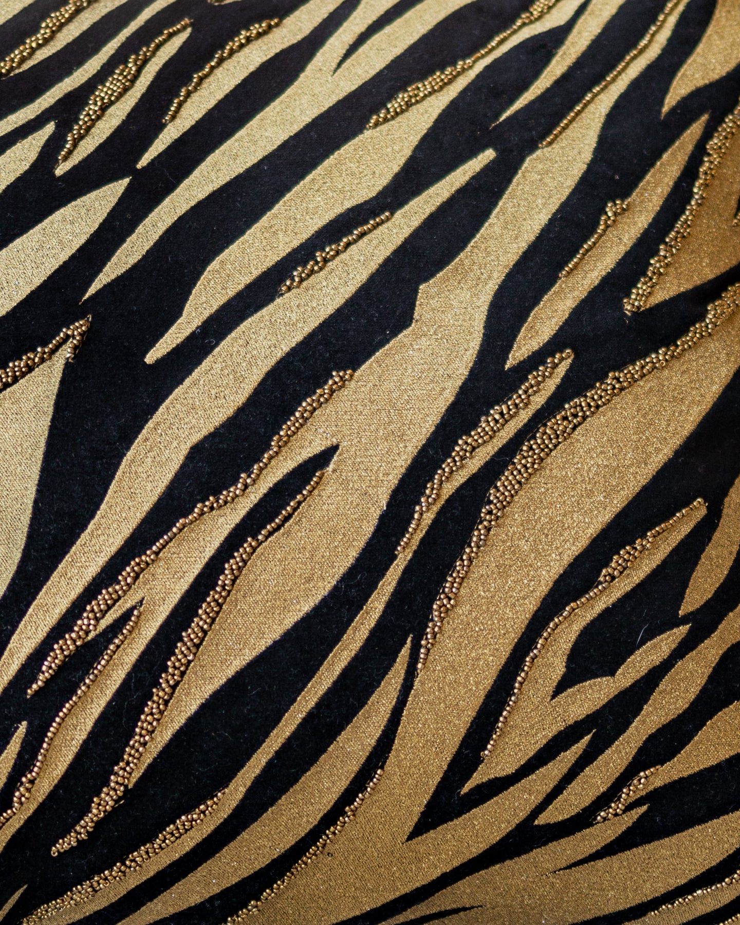 Black Striped Embroidered Gold Organic Cotton Throw Pillow