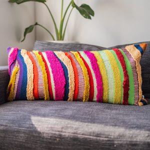 White Abstract Handwoven Organic Cotton Lumbar Pillow