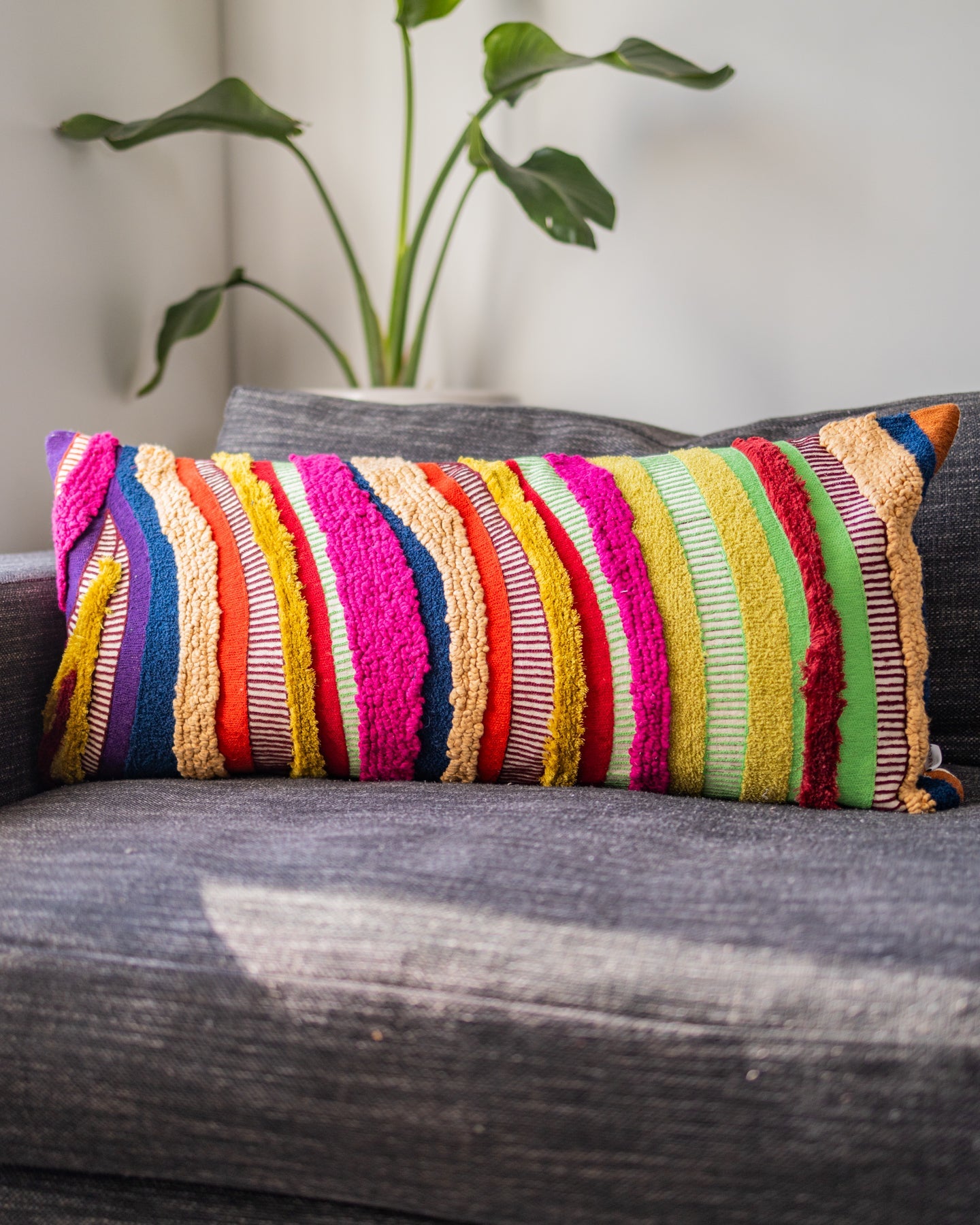 White Abstract Handwoven Organic Cotton Lumbar Pillow